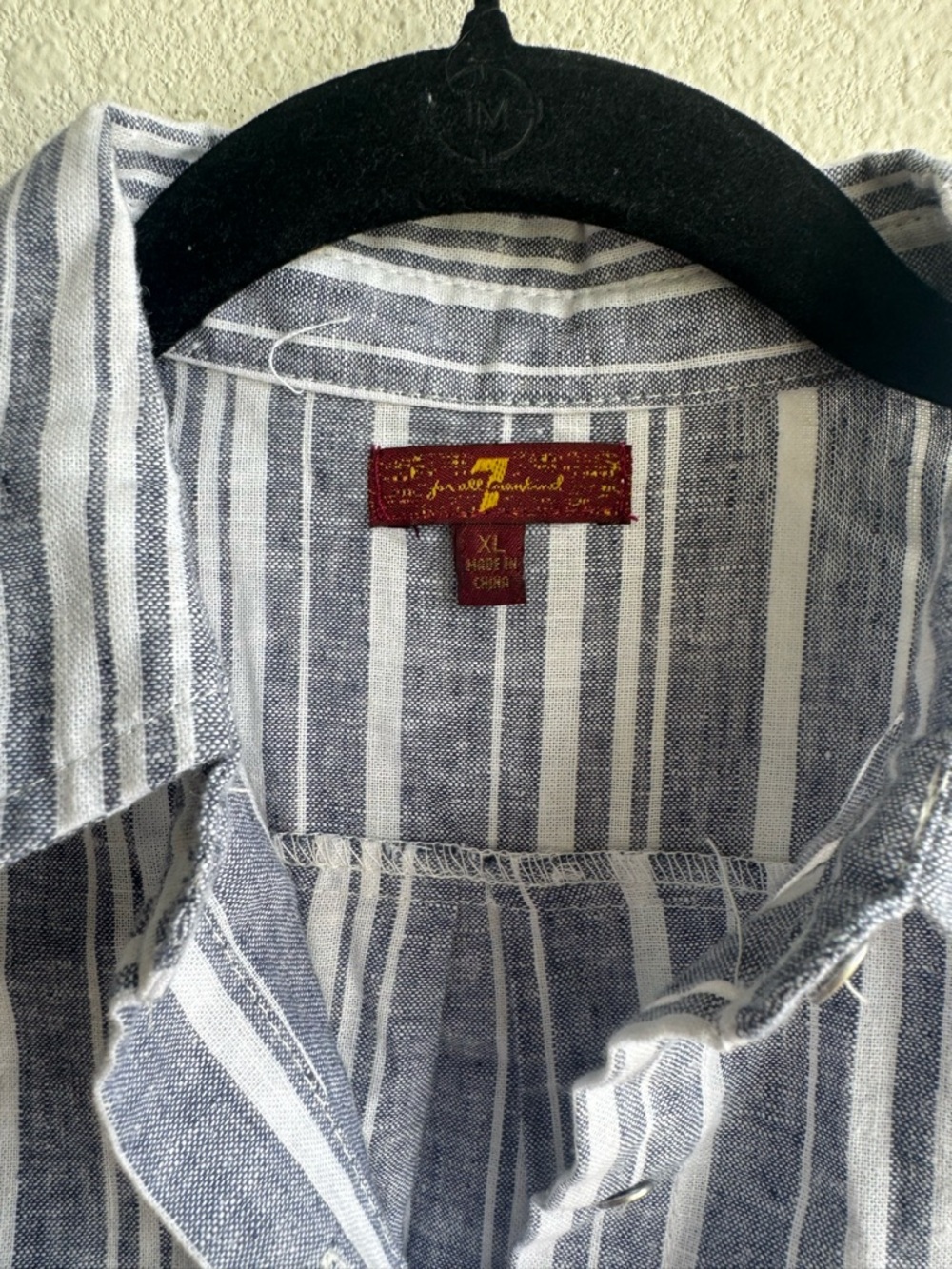 7 for all Mankind Girls Striped Button-Front Linen Blend Romper Blue White - Picture 2 of 5